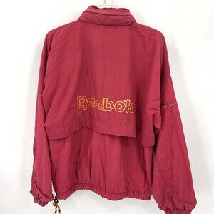 Reebok Sport Vintage Windbreaker Jacket Dark Pink Orange Packable Hood Womens L
